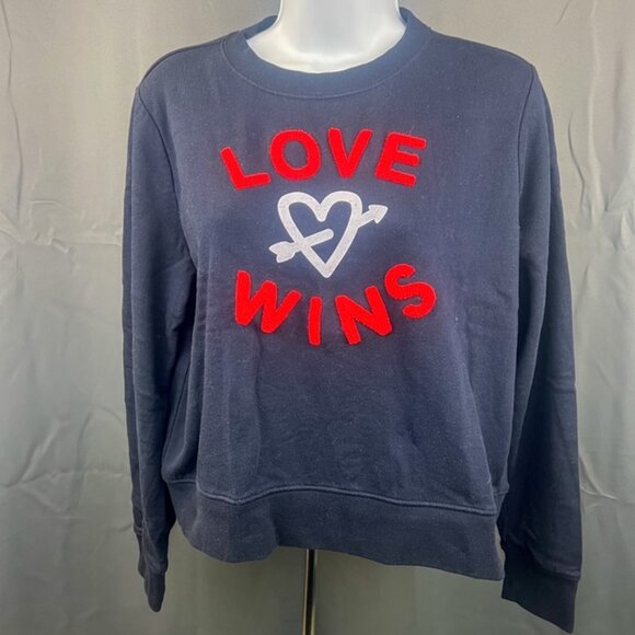 Banana Republic Women’s Small Love Wins Sweatshirt Navy Blue Crewneck Pullover - Picture 1 of 9